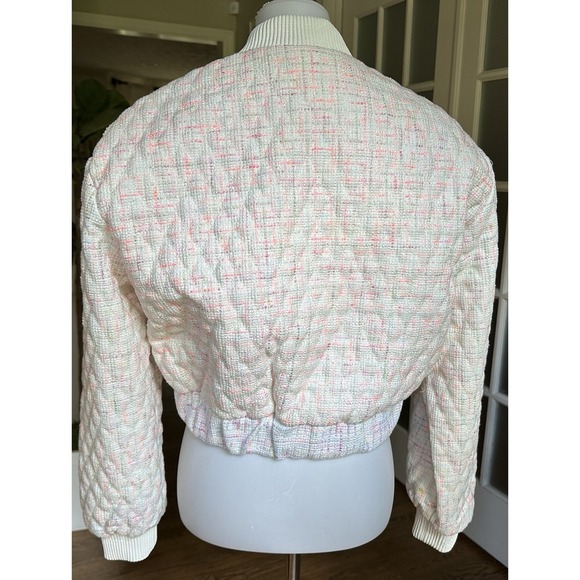 BLANKNYC Tweed Bomber Jacket Medium White Multicolor Zip Up Textured Womens $128 - Picture 10 of 13